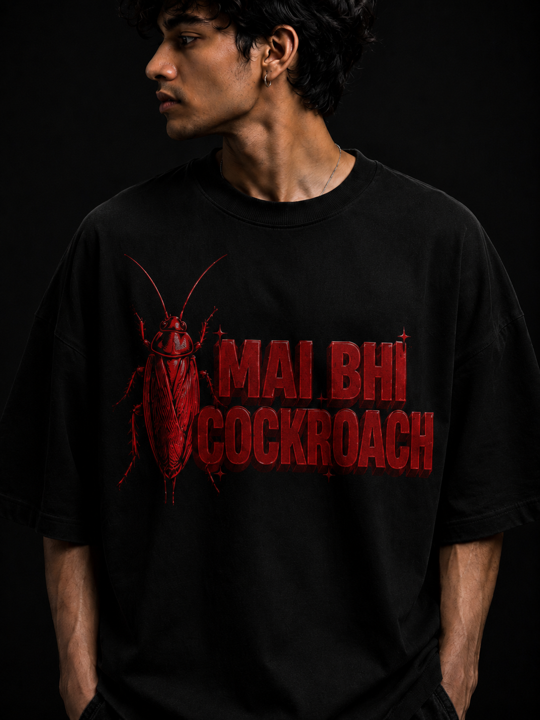 MAI BHI COCKROACH — Oversized Black Tee | Cockroach Janta Party