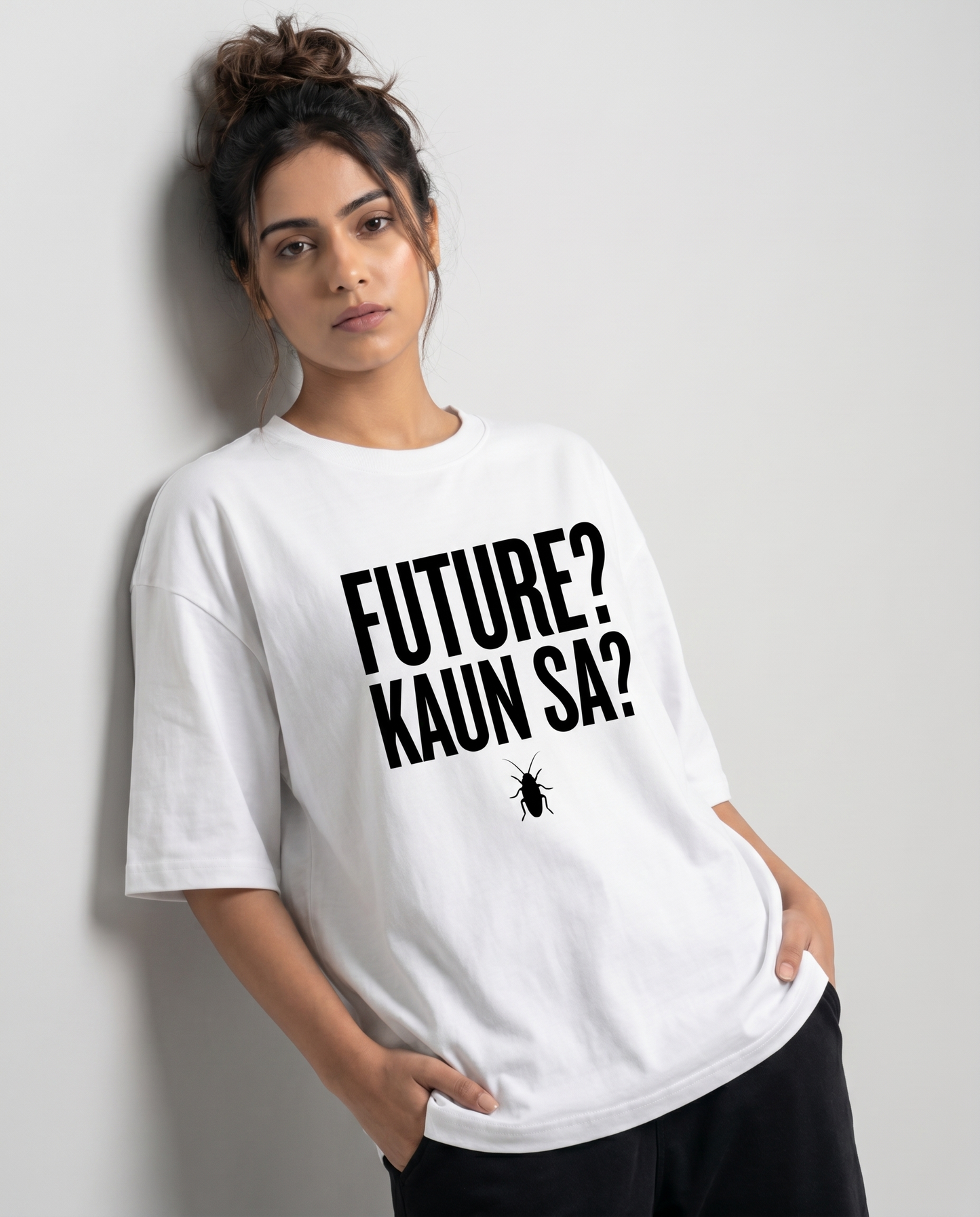 FUTURE? KAUN SA? — Oversized White Tee | Cockroach Janta Party